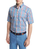 Plaid Short-Sleeve Woven Shirt, Blue