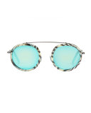 Conti Mirrored Round Aviator Sunglasses, Bone