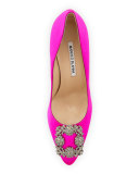 Hangisi Crystal-Buckle Satin 105mm Pump, Fuchsia