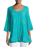 Bell-Sleeve Eyelet Tiered Tunic