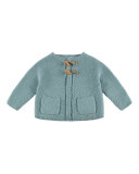 Crochet Toggle Cardigan, Aqua Blue, Size 3M-2