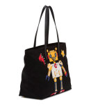 Medium Nylon Robot Tote Bag, Black/Multi (Nero/Multi)