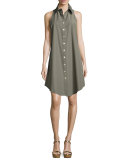 Sleeveless Swing Button-Front Shirtdress