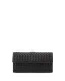Woven Continental Flap-Tab Wallet, Black
