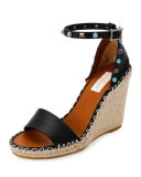 Rockstud Rolling Espadrille Wedge Sandal, Nero