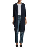 Cashmere 3/4-Sleeve Long Cardigan