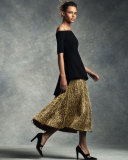 Tinsel-Fringe Full Midi Skirt, Warm Silver