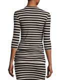 3/4-Sleeve Striped Jersey Top, Pink/Black