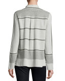Long-Sleeve Striped Ruffle Blouse, Gray/Multicolor