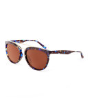 Volunteers Square Metal-Bridge Sunglasses, Blue/Silver