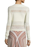 Long-Sleeve Mixed-Knit Top, Ivory