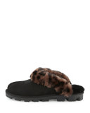 Leopard-Print Mule Shearling Slipper, Black