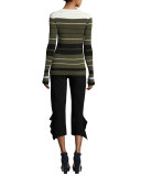 Ruffle-Trim Cropped Ponte Pants, Black