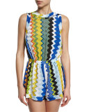 Metallic-Knit Zigzag Sleeveless Romper