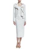 Sleeveless Tonal-Plaid Sheath Dress, White/Ivory