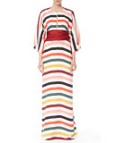 Striped Belted Caftan Gown, Multi