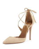 Matilde Crisscross Suede 105mm Pump, Nude