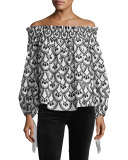 Lou Off-the-Shoulder Embroidered Top, Black/White