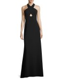 Sleeveless Scuba A-Line Gown, Black