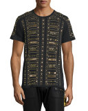 Gold-Metal Studded Short-Sleeve T-Shirt, Black