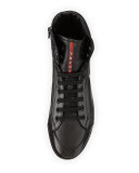 Napa Leather High-Top Sneaker, Black