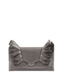 Isabella Laser-Cut Ruffled Clutch Bag, Dark Gray