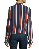 Nala Tie-Front Ruffle Blouse, 70's Stripe