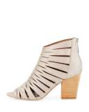 Greece Laser-Cut Open-Toe Bootie, Blush Pink