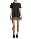 Suede Buckled Mid-Rise Shorts, Mortar