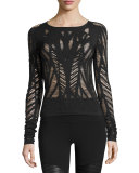 Wanderer Laser-Cut Long-Sleeve Sport Top, Black