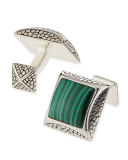 Pebbled Silver Cuff Links with Malachite