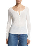 Henley Raglan-Sleeve Tee, Blanc