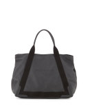 Navy Cabas Medium Leather Tote Bag, Black