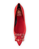 Floral Strass Buckle Ballerina Flat, Red