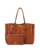 Medium Suede Tassel Tote Bag, Brown