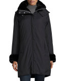 Faux Fur-Trimmed Parka, Black