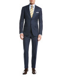 Plaid Wool-Silk Two-Piece Suit, Medium Blue
