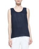 Linen Scoop-Neck Tank, Midnight 