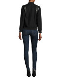 Leather-Trim Wool Varsity Jacket, Black
