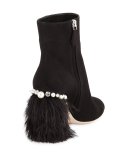 Suede Feather-Heel Ankle Boot, Nero