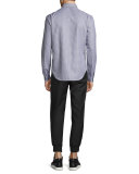 Houndstooth Woven Long-Sleeve Sport Shirt w/Stripe