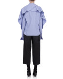 Sculptural-Sleeve Cotton Shirt, Light Blue