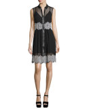 Sleeveless Collared Silk Dress, Black