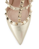 Metallic Rockstud Leather Pump, Platino