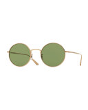 After Midnight Round Sunglasses, Gold/Green