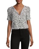 Amone V-Neck Silk Top, Black/White