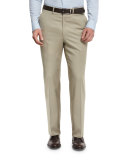 Phi Flat-Front Solid Wool Trousers, Tan