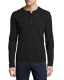Mixed-Media Henley T-Shirt, Black