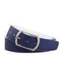 Reversible Pebbled Leather Belt, White/Navy
