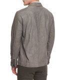 Nubuck Leather Utility Jacket, Gray